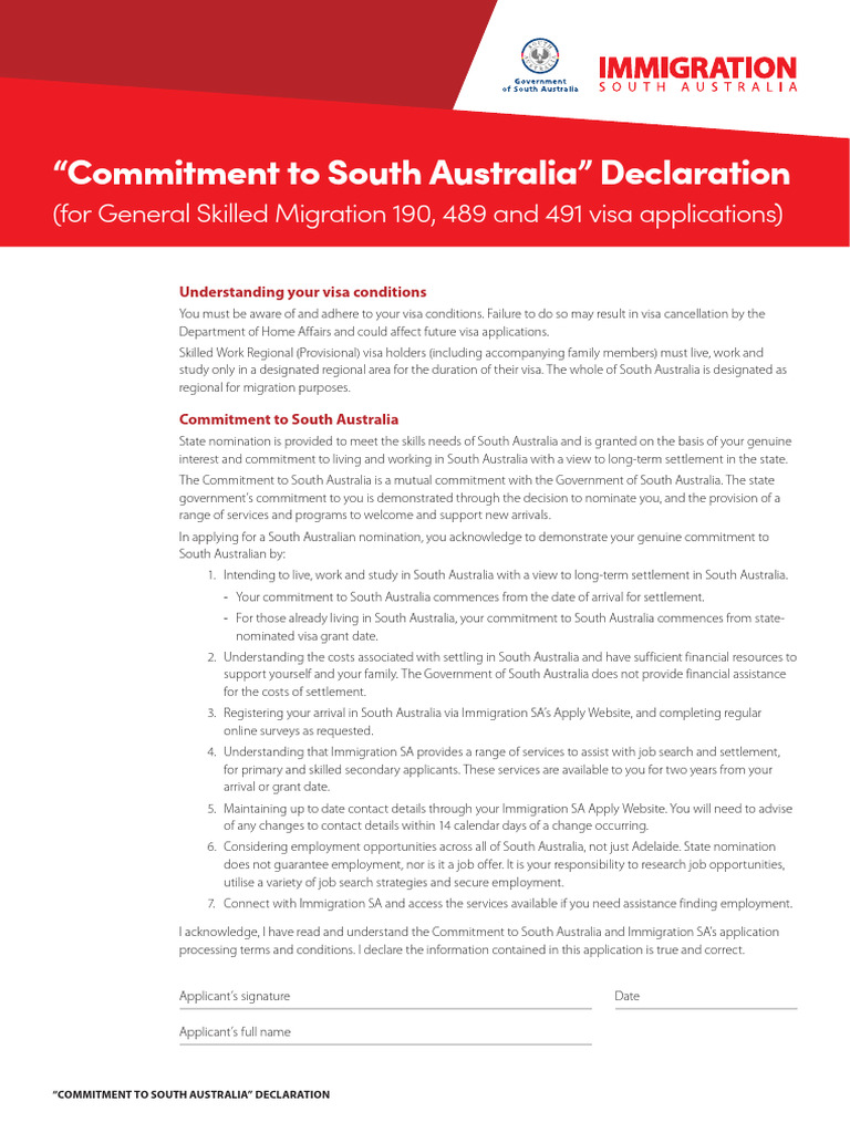 GSM Declaration Document | PDF | Travel Visa | Australia