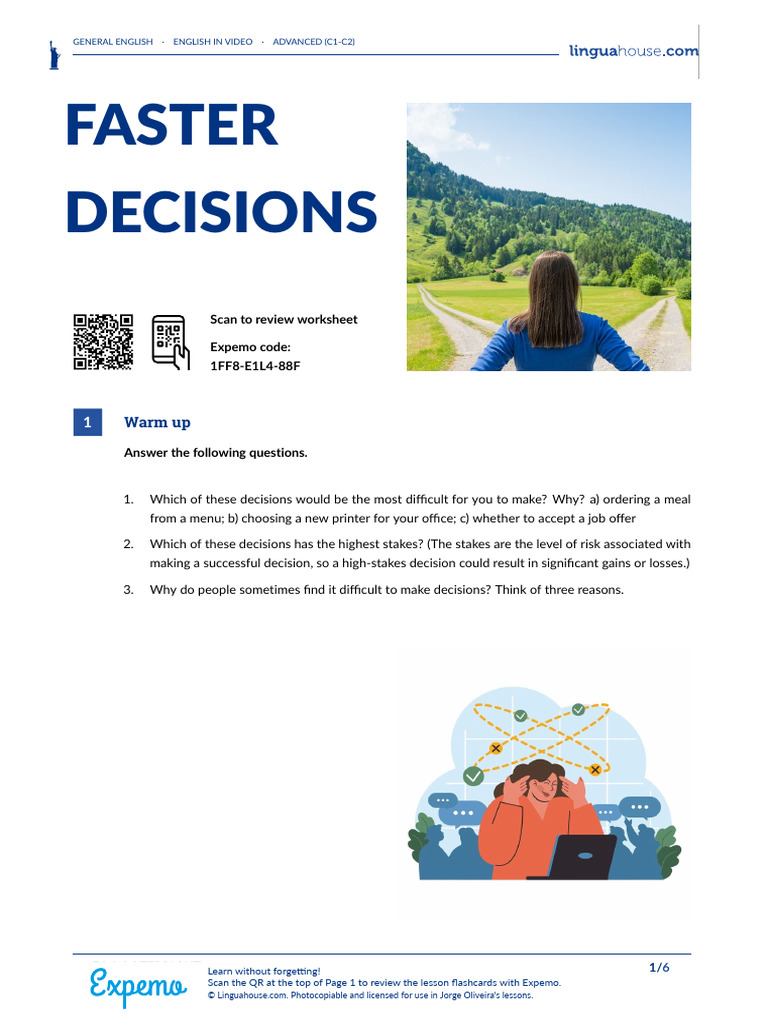Faster Decisions American English Student C1 C2 | PDF