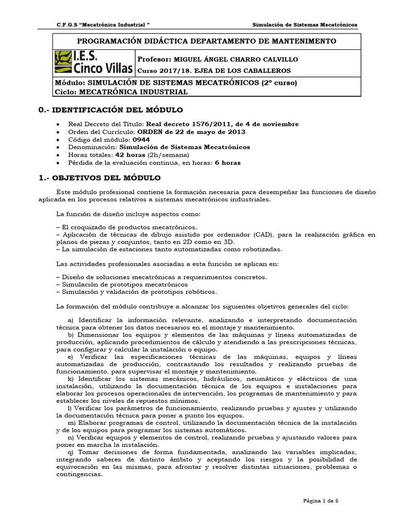 Simulación de Sistemas Mecatrónicos | PDF | Evaluación | Adquisición de ...