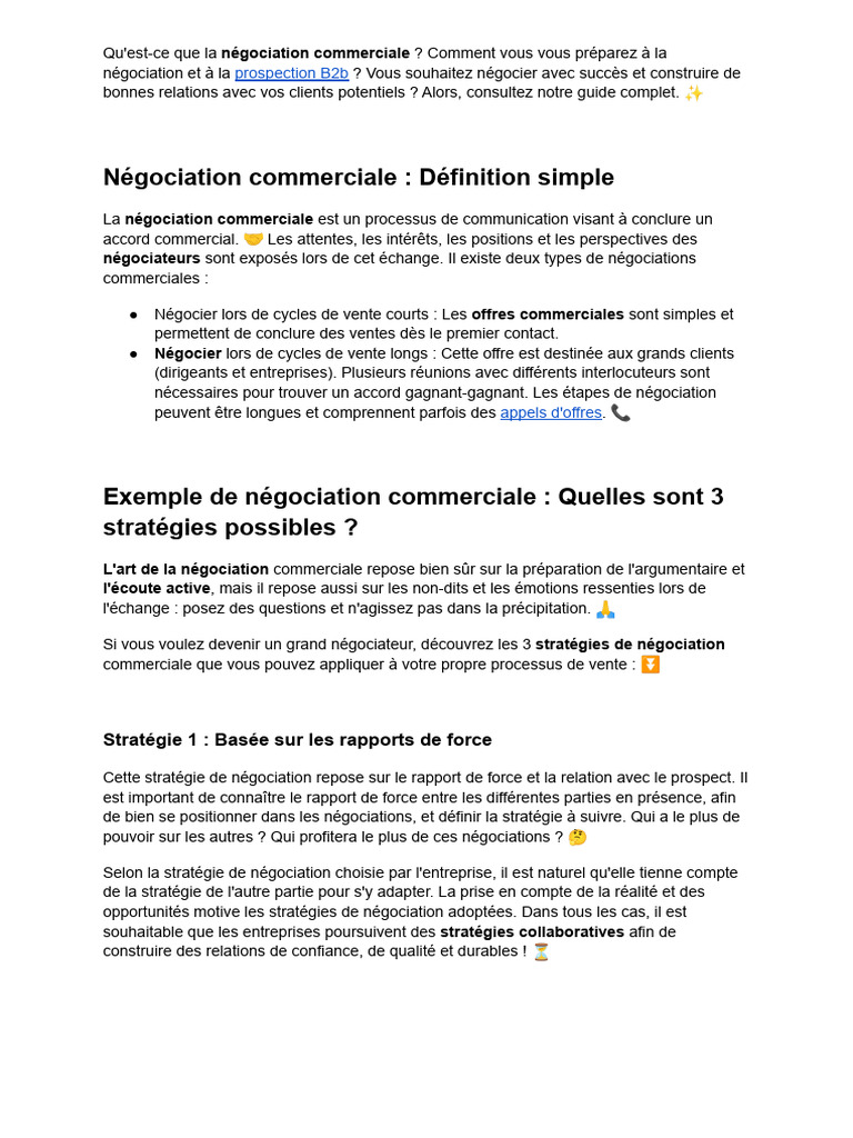 Guide des Stratégies de Négociation Commerciale | PDF | Négociation
