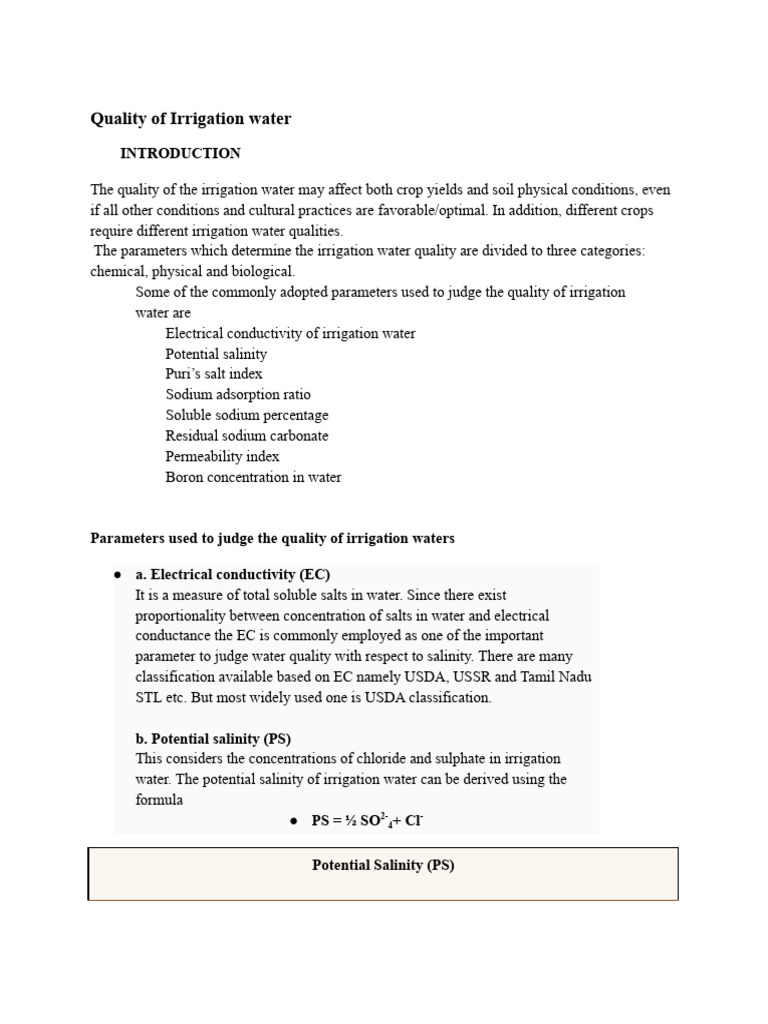 Irrigation Water Quality Parameters | PDF | Soil | Alkalinity