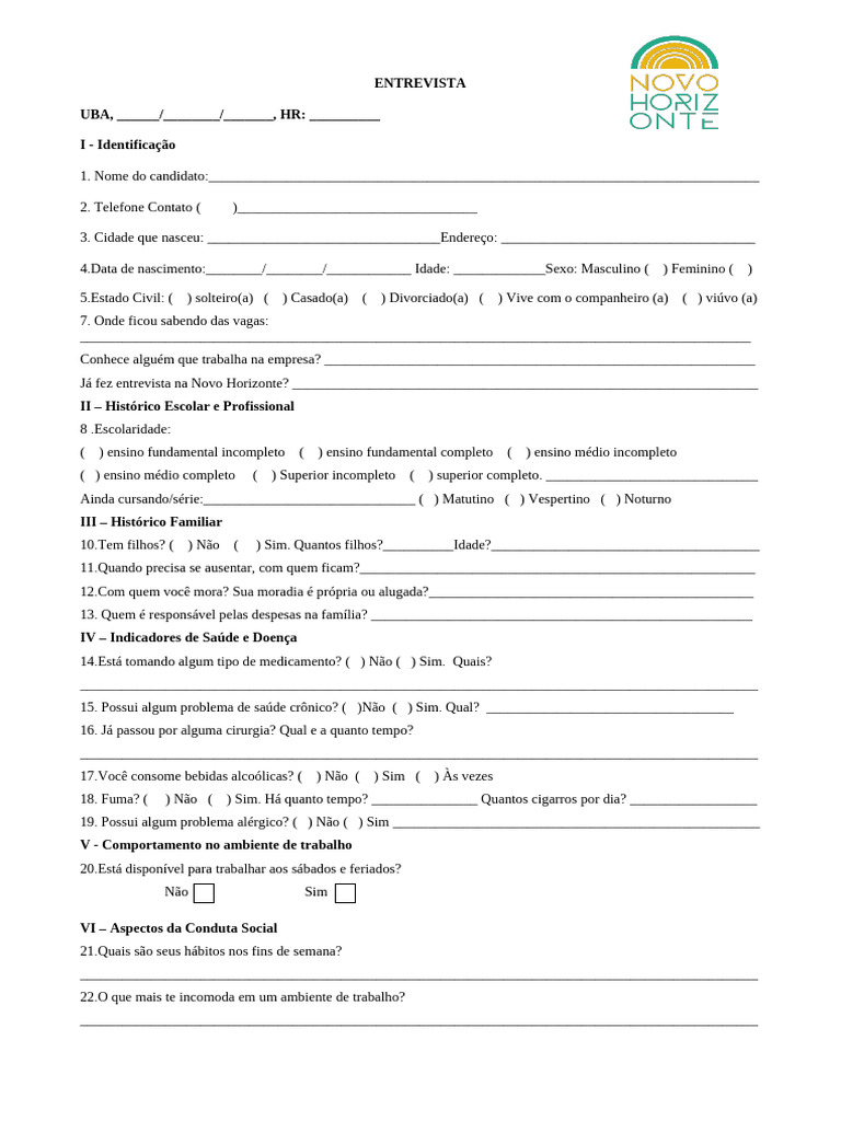 Formulário de Entrevista E205 | PDF