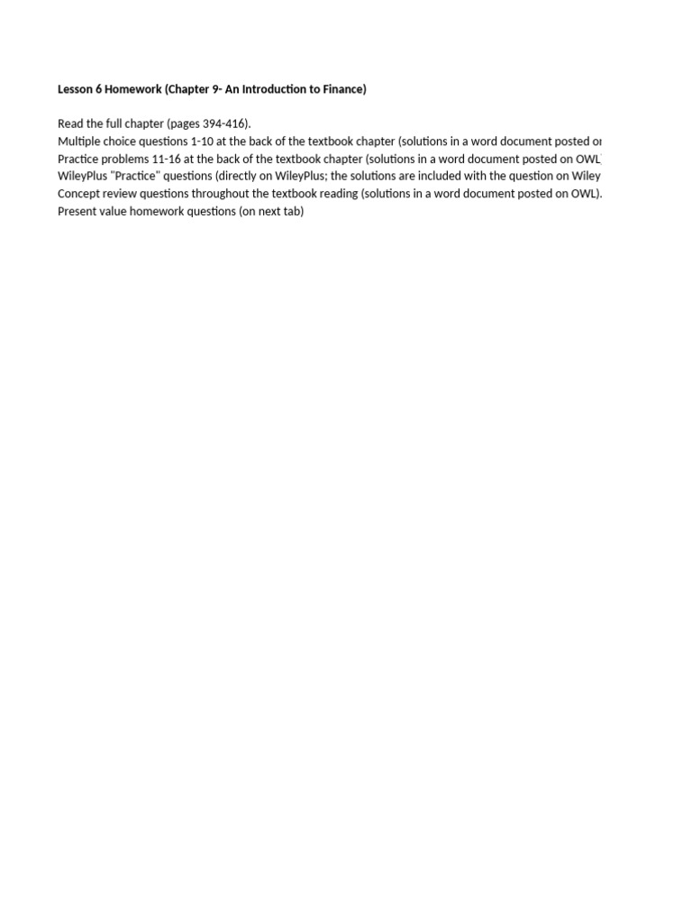 Lesson 6 Chapter 9 Homework | PDF | Net Present Value | Money