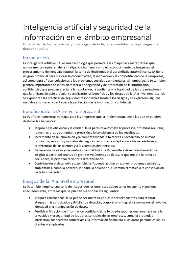 IA y Seguridad de la Información Empresarial | PDF | Inteligencia ...