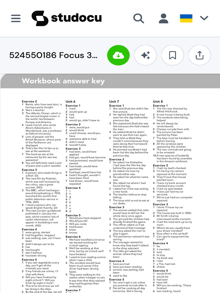 Focus 3 Workbook Answer Key | PDF