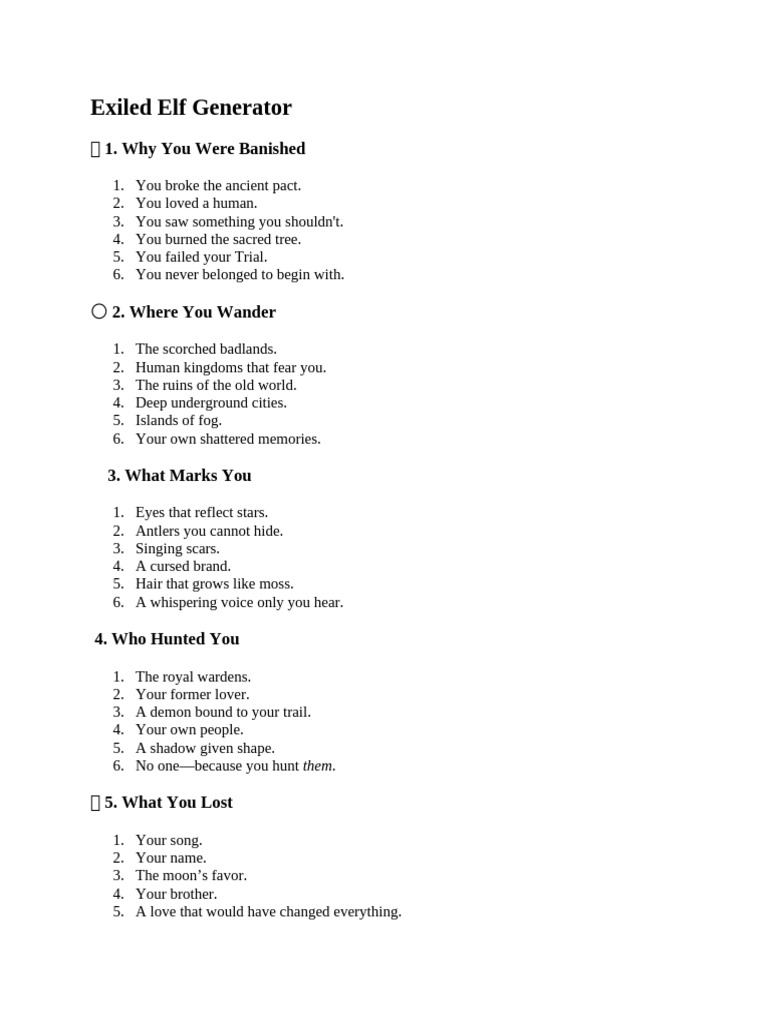 Exiled Elf Character Generator | PDF