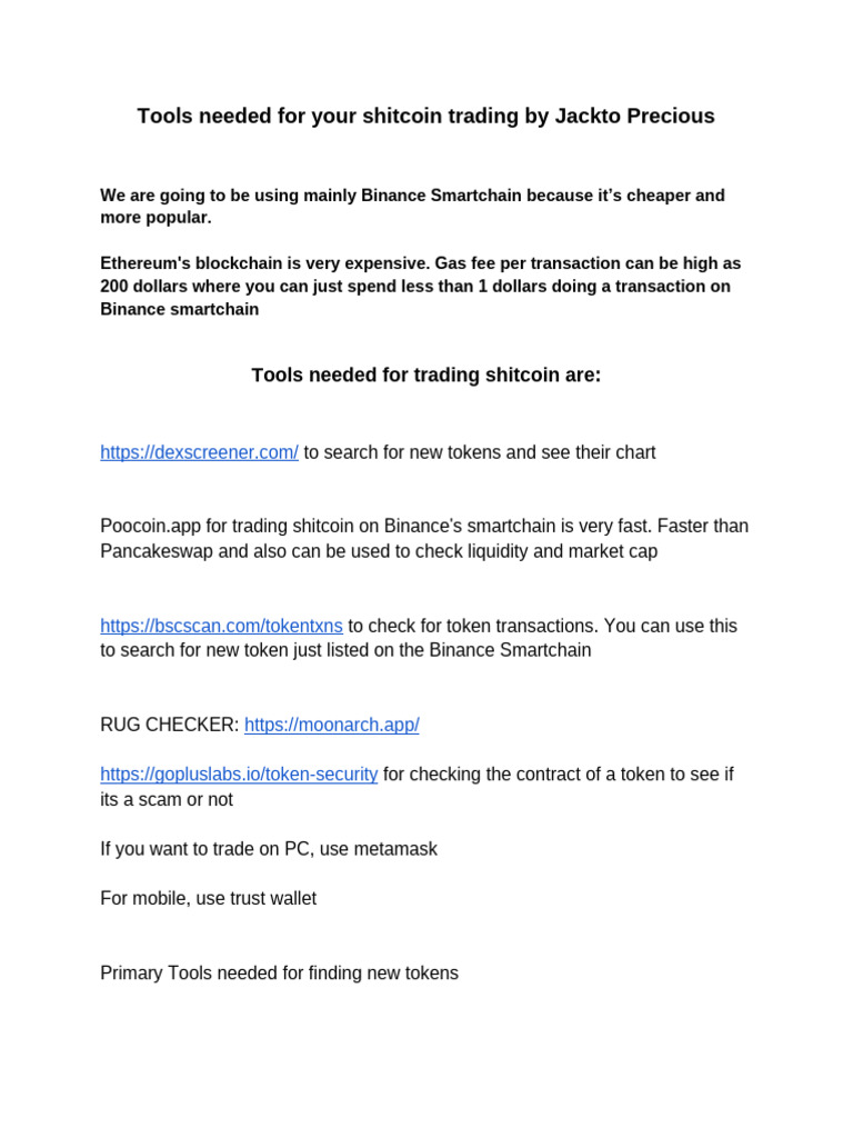 Tools Needed For Your Shitcoin Trading | PDF