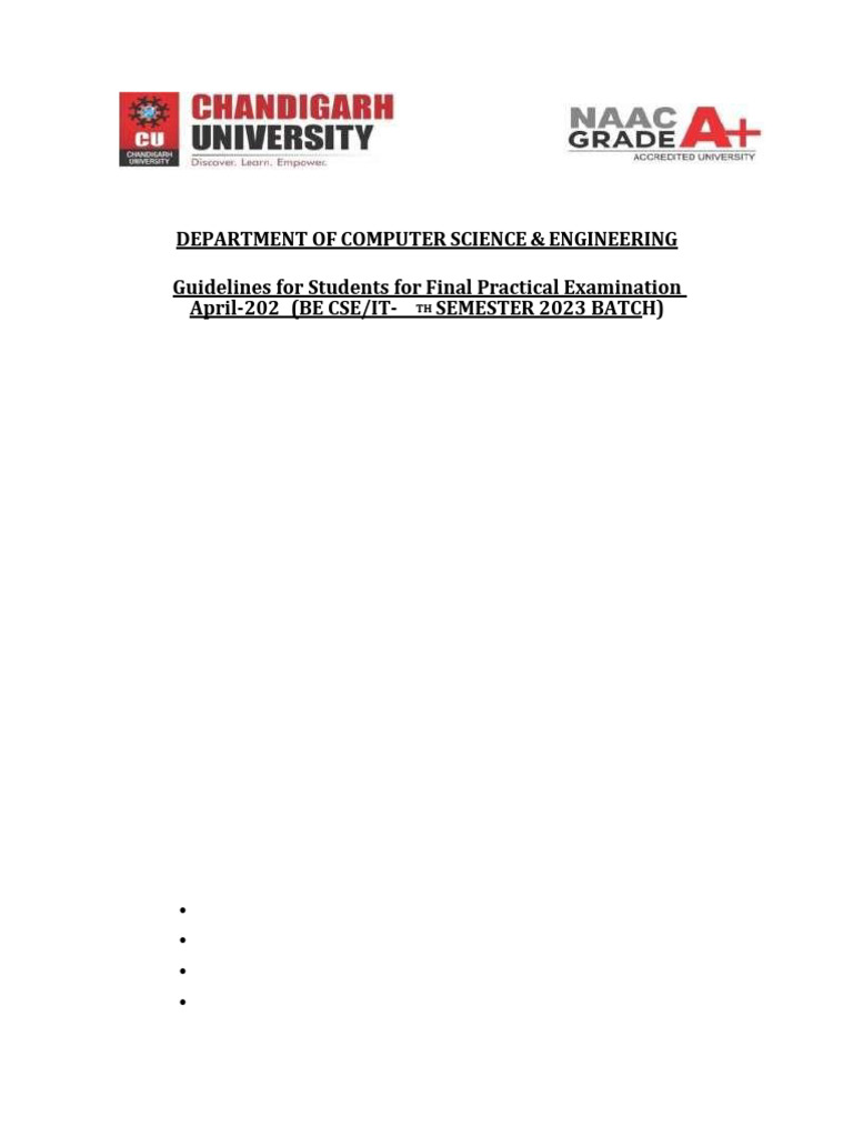 Final Practical Exam Guidelines for BE CSE/IT | PDF