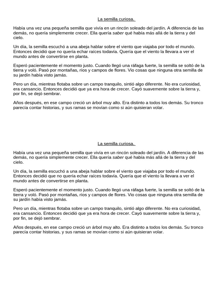 La aventura de la semilla curiosa | PDF