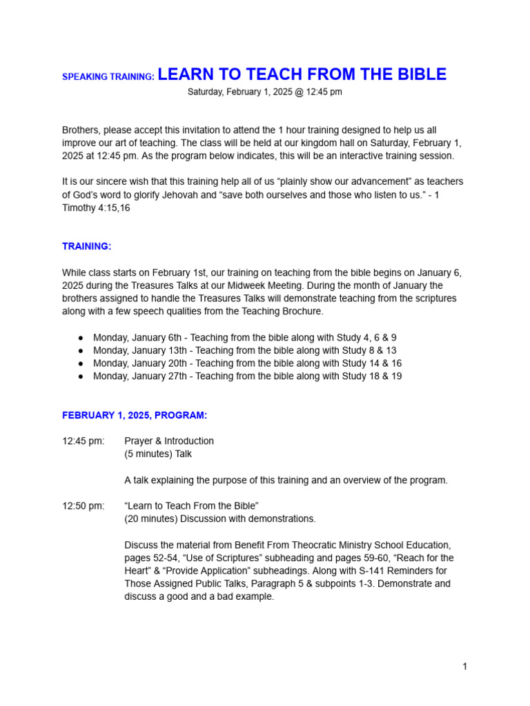 Bible Teaching Training Session | PDF | Christian Belief And Doctrine ...