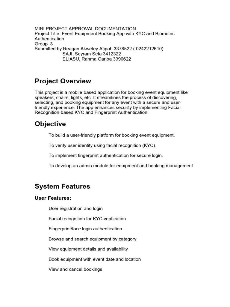 Mini Project Approval Documentation Group 3 | PDF | Biometrics ...