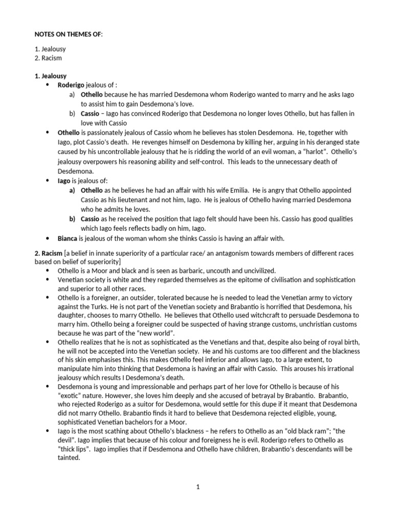 Jealousy and Racism in Othello | PDF | Othello | Iago