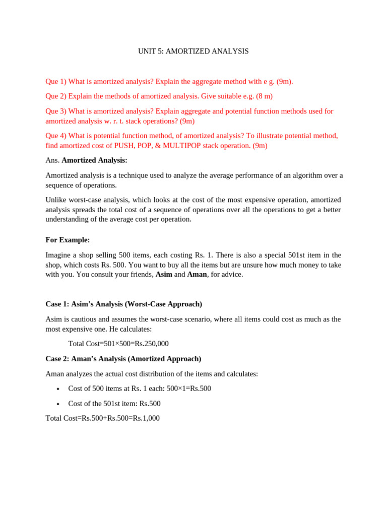 Amortized Analysis in Algorithms | PDF | Time Complexity ...