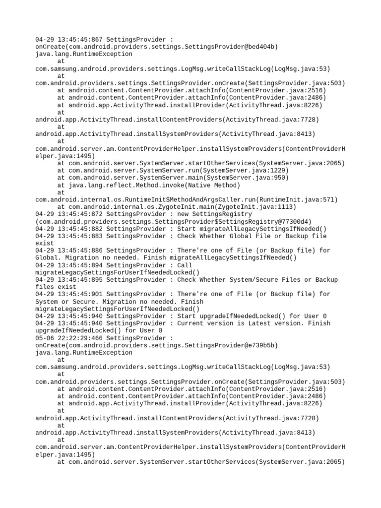 Samsung SettingsProvider Runtime Errors | PDF | Software | System Software