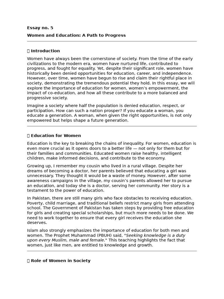 Essay No 5 - Woman and Education | PDF | Malala Yousafzai | Identity ...