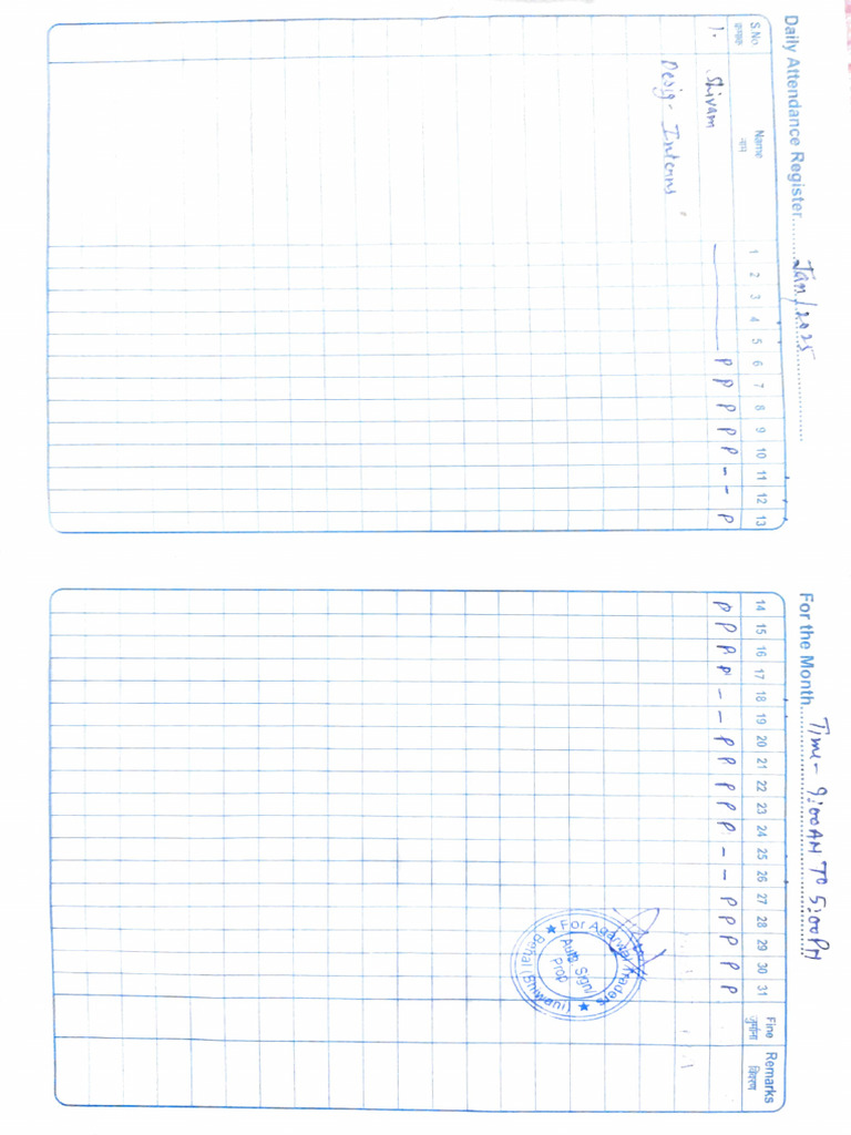 Daily Attendance Register for 2025 | PDF