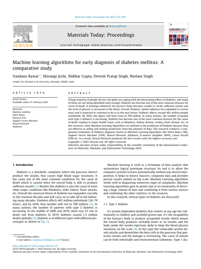 Machine Learning for Diabetes Diagnosis | PDF | Support Vector Machine ...