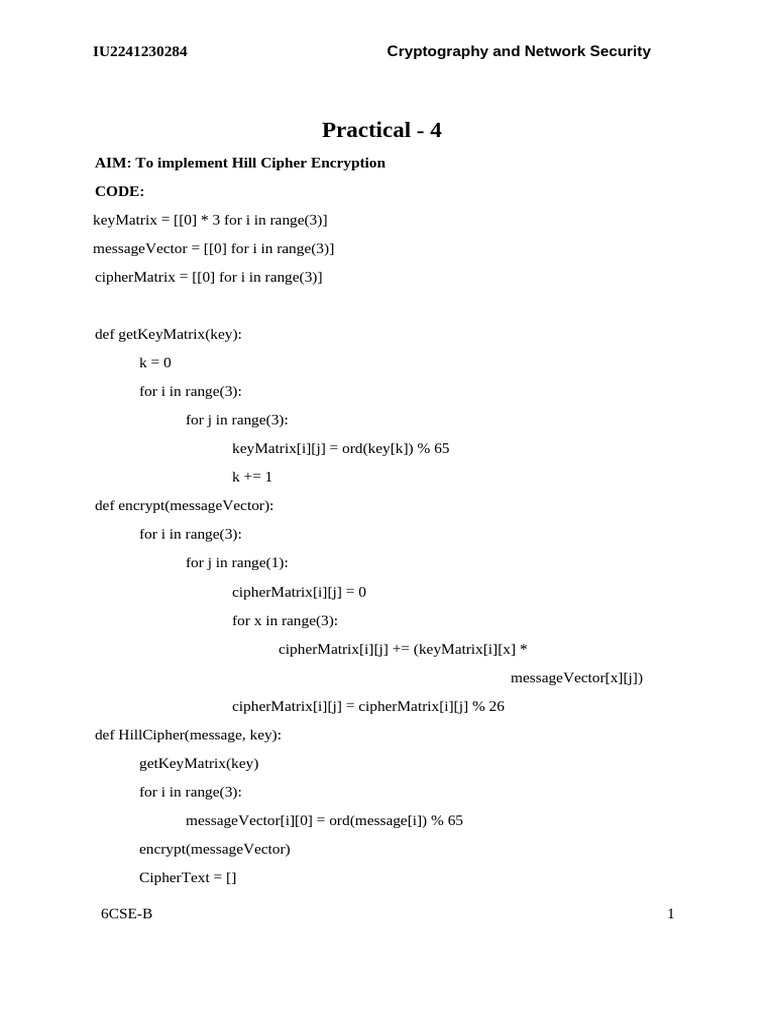 Practical - 4: Cryptography and Network Security | PDF