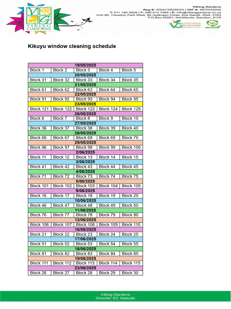 Kikuyu Window Cleaning Schedule A | PDF | Architectural Elements