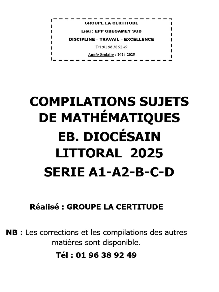 Examen Diocésain Mathématiques 2025 | PDF | Nombre complexe | Concepts ...