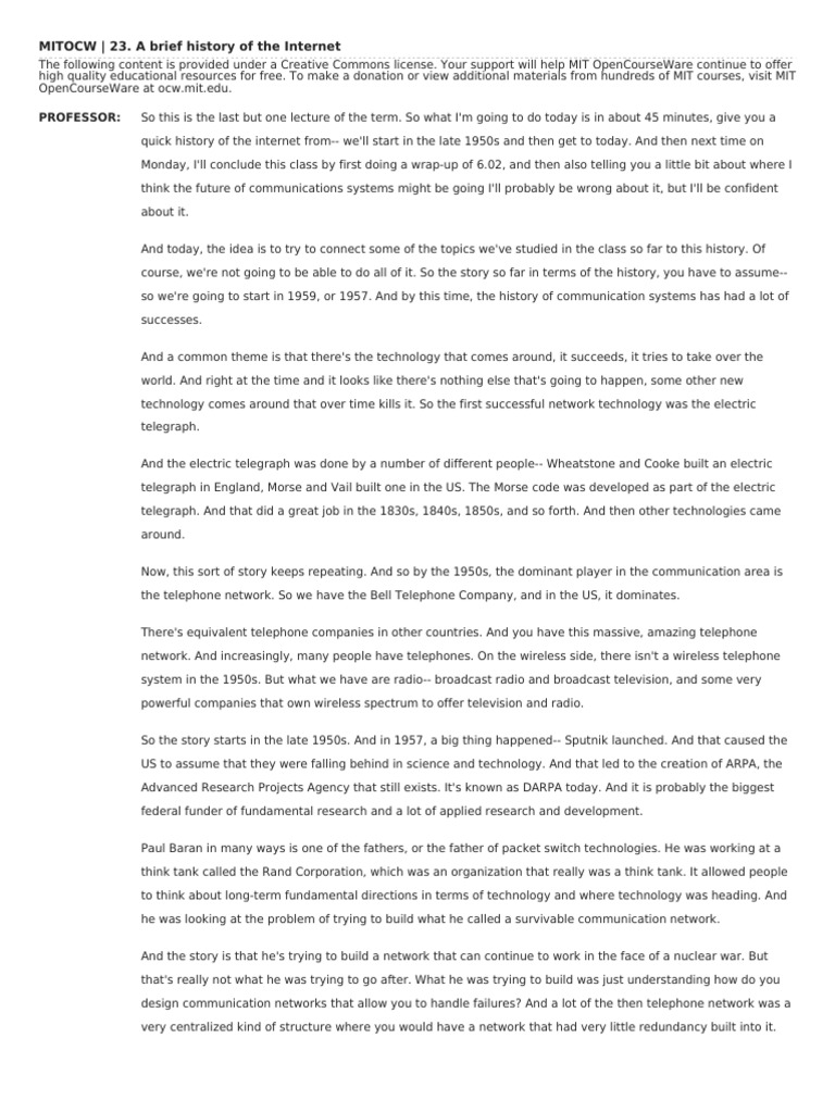 Brief History of the Internet | PDF | Computer Network | Internet ...