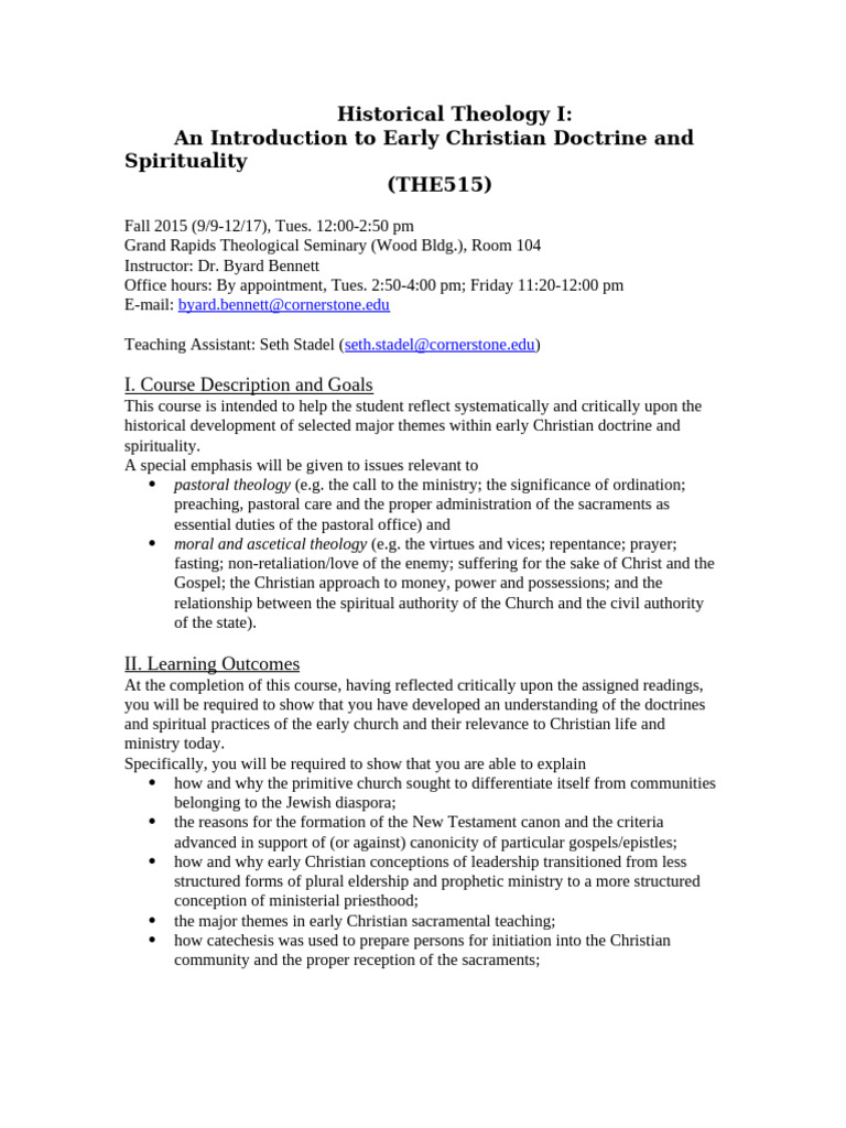Historical - Theology - Syllabus | PDF | Thesis | Argument