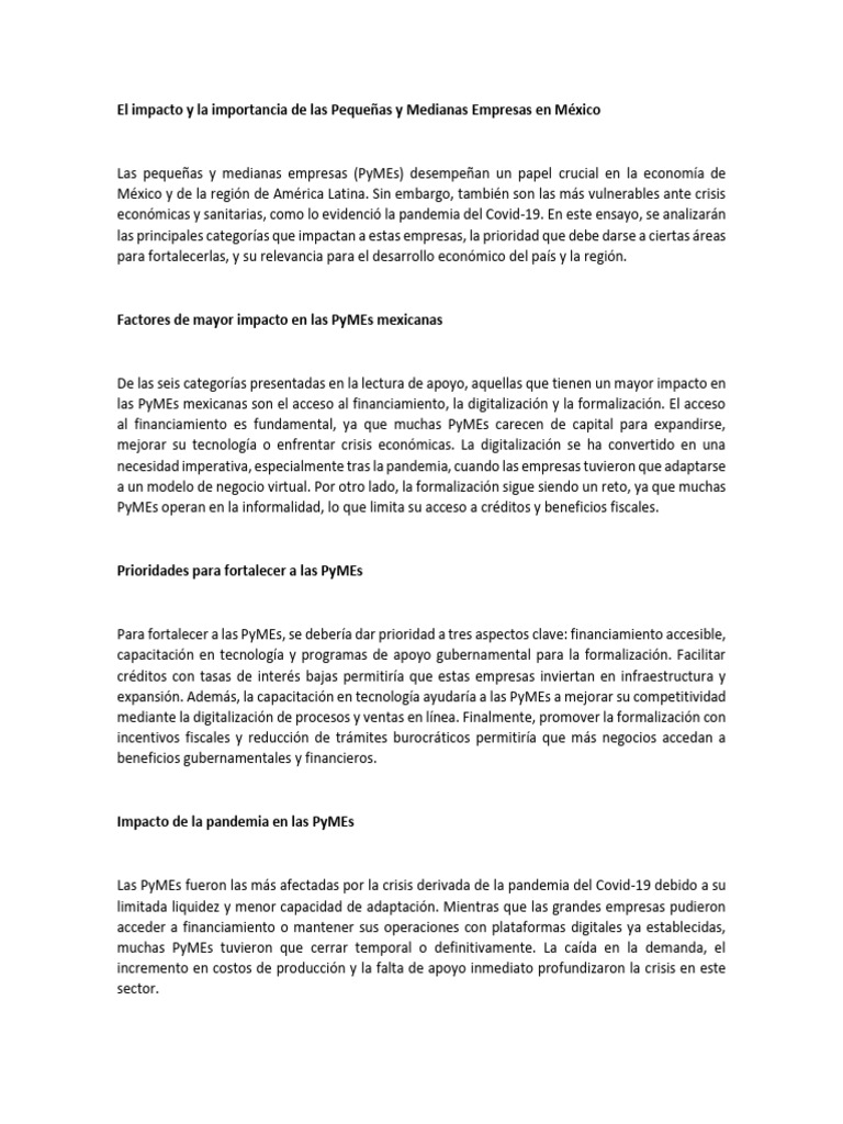 El Impacto y La Importancia de Las Pequeñas y Medianas Empresas en ...