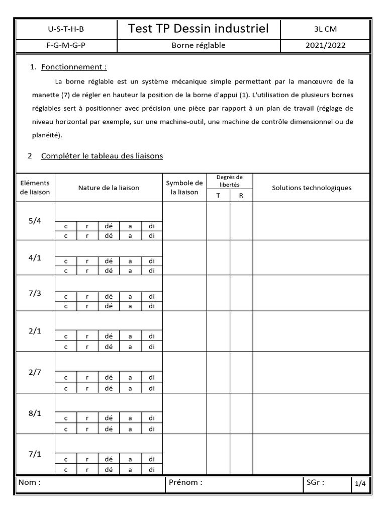 Borne Réglable : Test TP Dessin Indus | PDF | Vis de fixation
