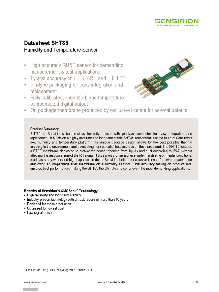 Picture Idea: Sht85 Humidity Temperature Sensor Datasheet Pdf