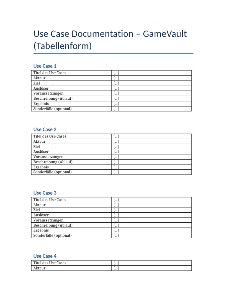 Use Case Template Tabelle | PDF