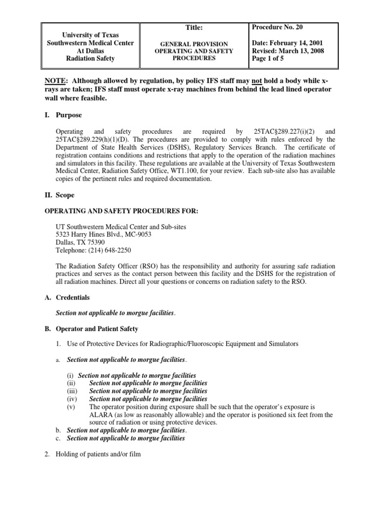 Radiation Safety Procedure 20 General Provisions Operating and Safety