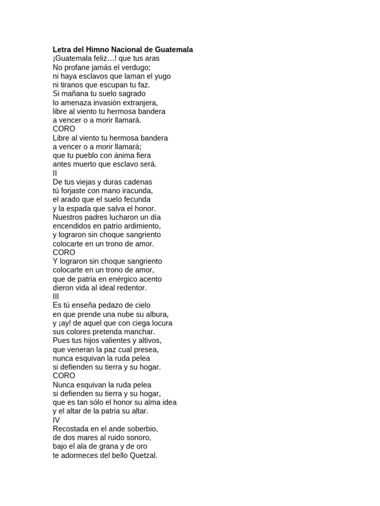 Letra del Himno Nacional de Guatemala | PDF