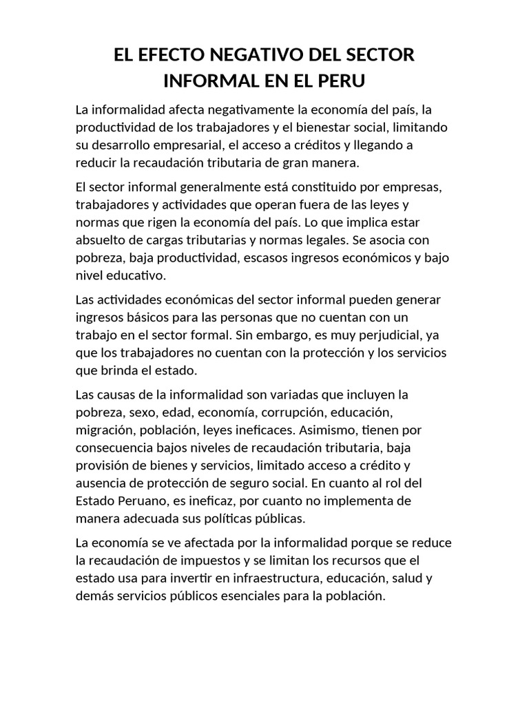 Impacto de la Informalidad en Perú | PDF | Empleo | Derecho laboral