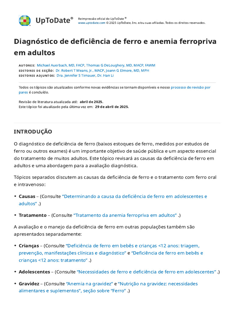 Diagnosis of Iron Deficiency and Iron Deficiency Anemia in Adults ...