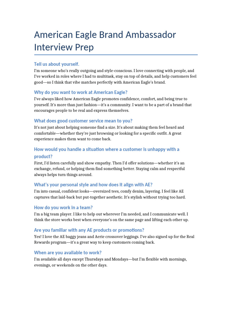American Eagle Interview Prep Yuvraj | PDF