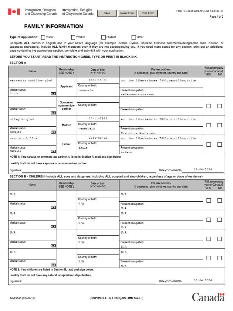 Family Information Form IMM 5645 | PDF