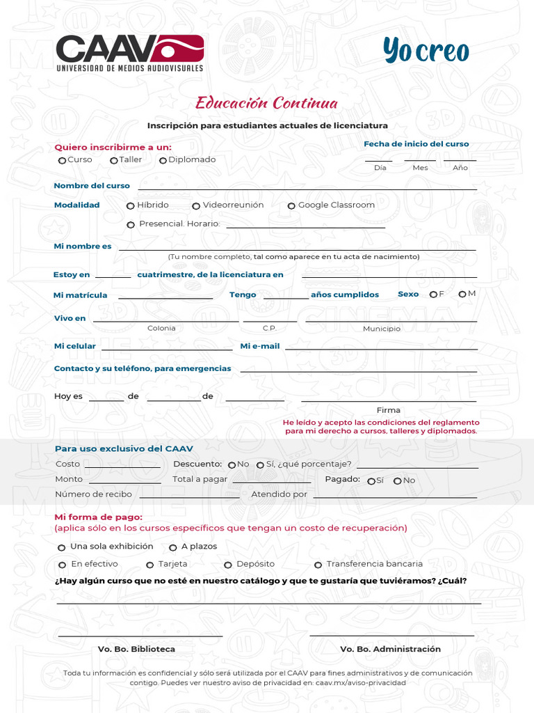 Ficha de Inscripción A Cursos para Estudiantes Activos de Licenciatura ...