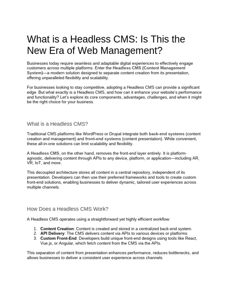 What Is A Headless CMS - Is This The New Era of Web Management | PDF ...