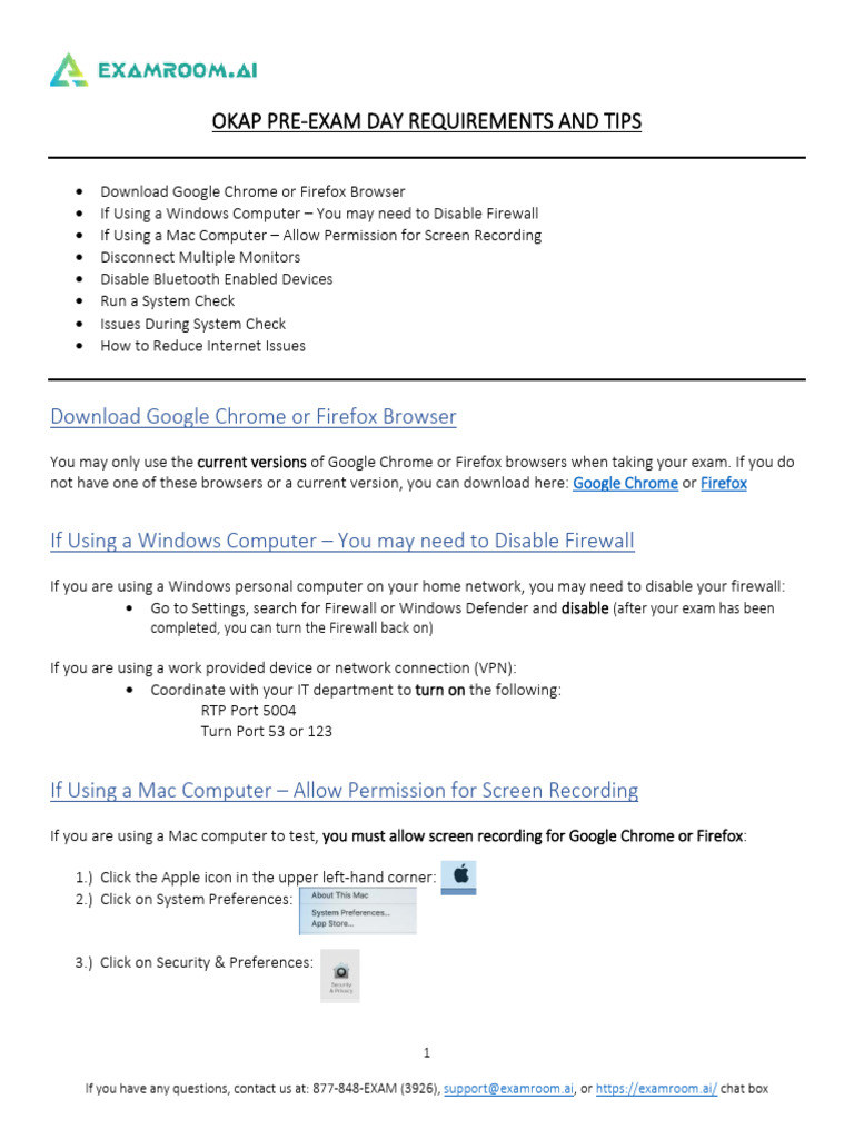 OKAP Exam Day Prep and Tips | PDF | Bluetooth | Laptop