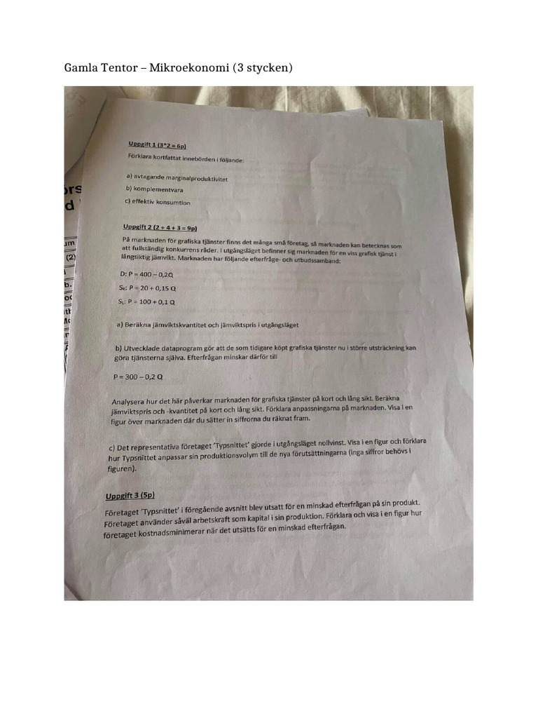 Gamla Tentor Mikroekonomi | PDF