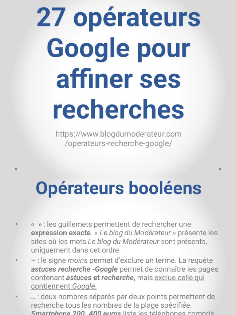 27 Opérateurs Google Pour Affiner Ses Recherches - Phoenix | PDF