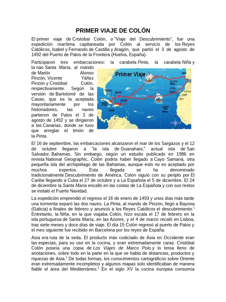 Primer viaje de Colón en 1492 | PDF | Cristobal colon | Exploración