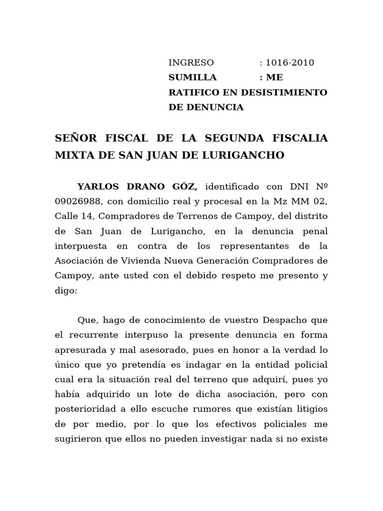 Me Ratifico en Desistimiento | PDF | Justicia | Crimen y violencia