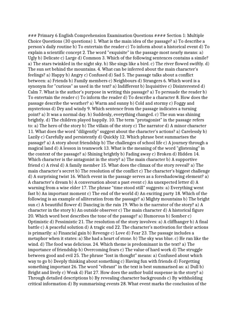 Lesson Plan For English Comprehension Primary 6 Title 1st Term ...