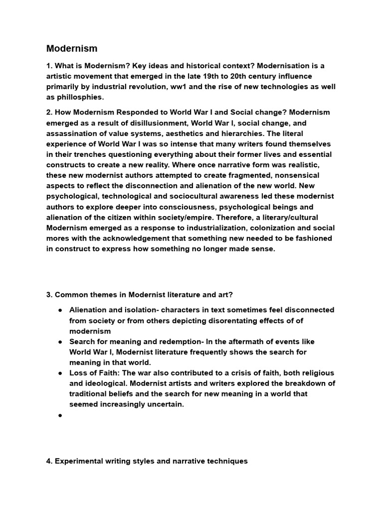 Modernist Narrative Techniques Explained | PDF | Modernism | Literary ...