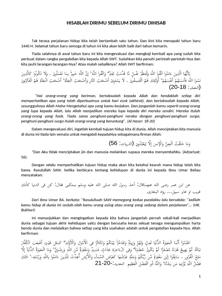 Hisablah Dirimu Sebelum Dirimu Dihisab | PDF