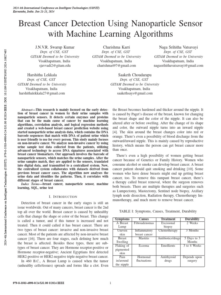 Breast Cancer Detection Using Nanoparticle Sensor | PDF | Breast Cancer ...
