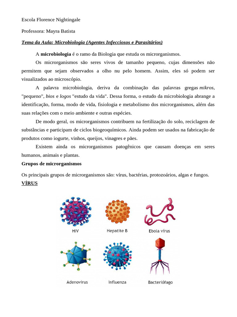 Aula Agentes Infecciosos | PDF | Microrganismo | Bactérias