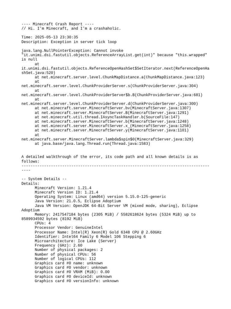 Minecraft 1.21.4 Crash Report Analysis | PDF | Central Processing Unit ...