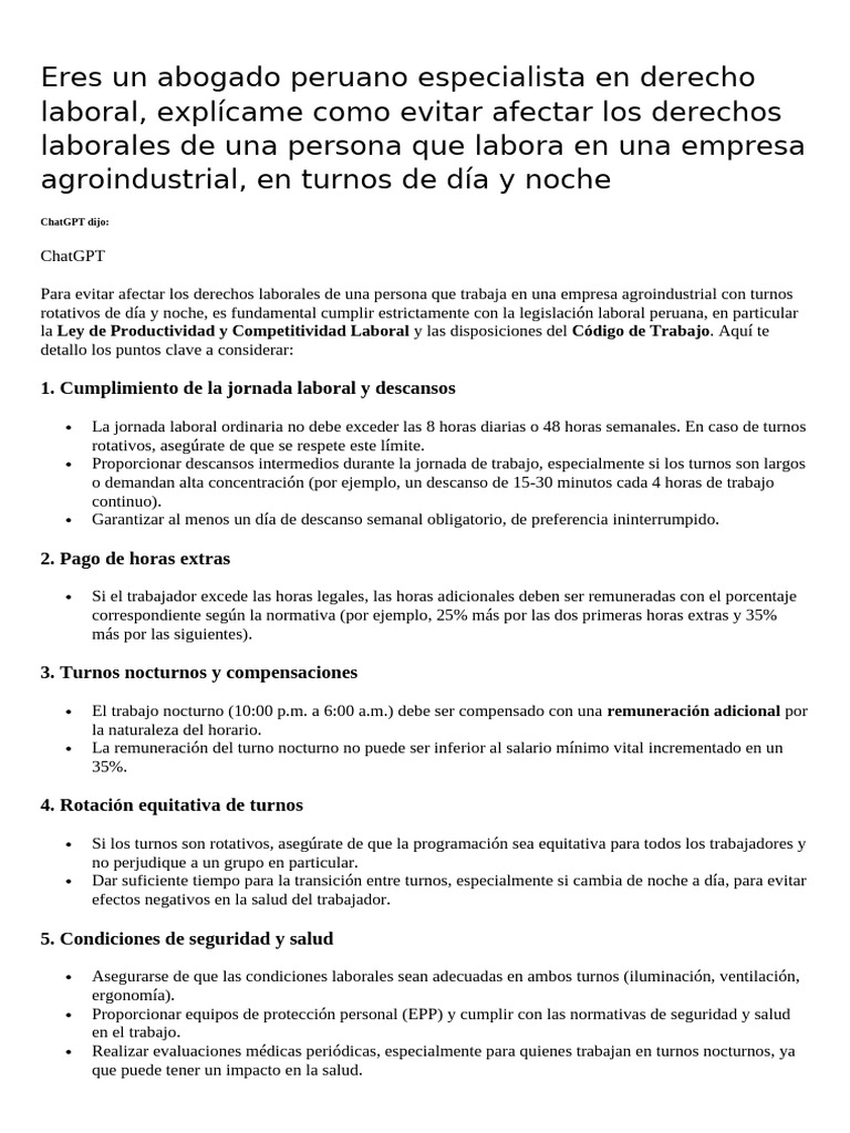 Derechos laborales en agroindustrias peruanas | PDF | Derecho laboral ...
